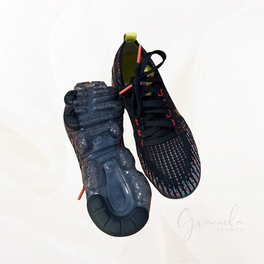 LIKE NEW Nike Women's Black Multicolor Knit Air VaporMax-Style Sneakers - Picture 4 of 5